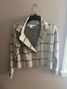 Max Studio Taupe Plaid Knit Cropped Cardigan Blazer